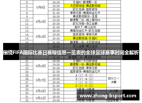 围绕FIFA国际比赛日赛程信息一览表的全球足球赛事时间全解析
